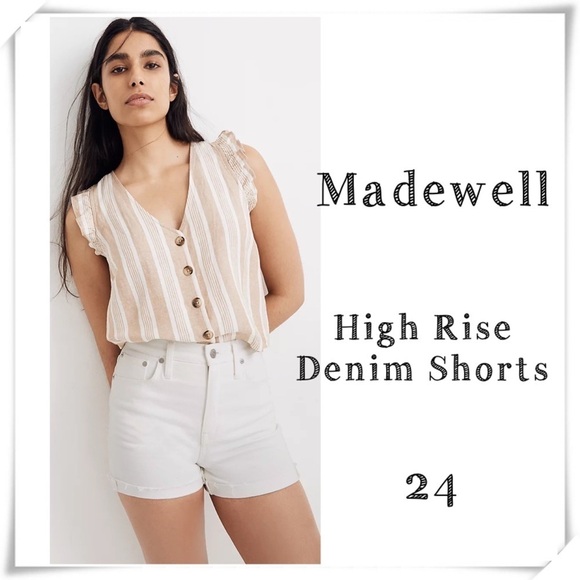 Madewell High Rise Denim Shorts in White Style#K9351 - Picture 1 of 7